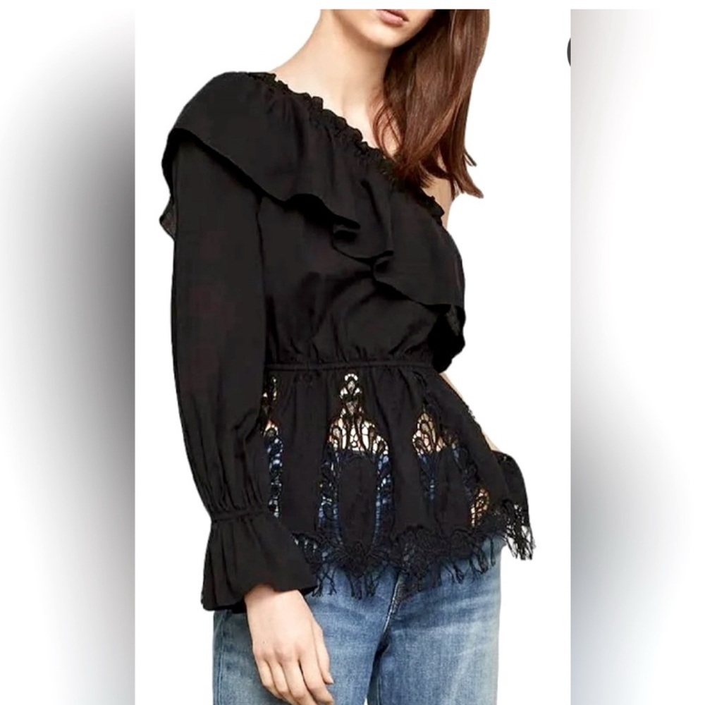 BCBGMaxAzria Black Ruffle Lace Blouse